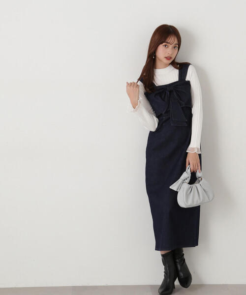 EDIT COLOGNE(エディットコロン)の「《EDIT COLOGNE》リボンデニムジャンスカ(ワンピース・レディース・ブラック/ダークネイビー・MEDIUM/SMALL)」の15枚目の写真