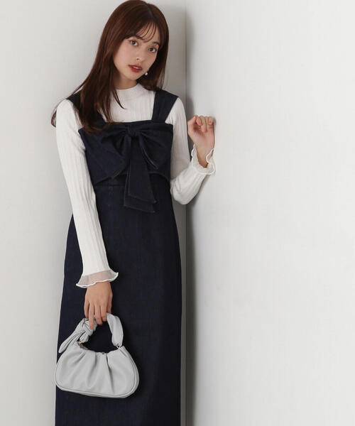 EDIT COLOGNE(エディットコロン)の「《EDIT COLOGNE》リボンデニムジャンスカ(ワンピース・レディース・ブラック/ダークネイビー・MEDIUM/SMALL)」の16枚目の写真