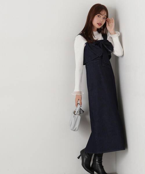 EDIT COLOGNE(エディットコロン)の「《EDIT COLOGNE》リボンデニムジャンスカ(ワンピース・レディース・ブラック/ダークネイビー・MEDIUM/SMALL)」の17枚目の写真