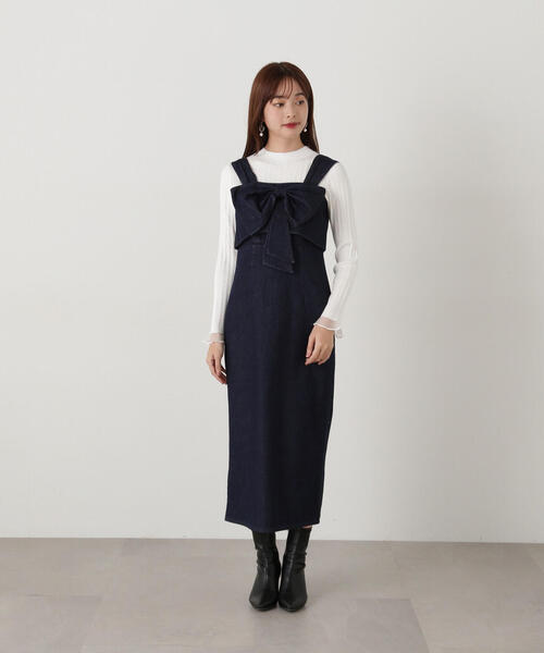 EDIT COLOGNE(エディットコロン)の「《EDIT COLOGNE》リボンデニムジャンスカ(ワンピース・レディース・ブラック/ダークネイビー・MEDIUM/SMALL)」の21枚目の写真