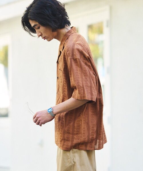 FREAK'S STORE（フリークスストア）の「限定展開 Relax Fit リラックスフィット 総柄 ジャガード オープンカラーシャツ（シャツ/ブラウス・メンズ・ネイビー/チャコールグレー/ブラウン/ブラック・LARGE/MEDIUM/SMALL）」の7枚目の写真