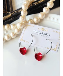 【MUURABBTI】紅いハートのフープピアス(MA)