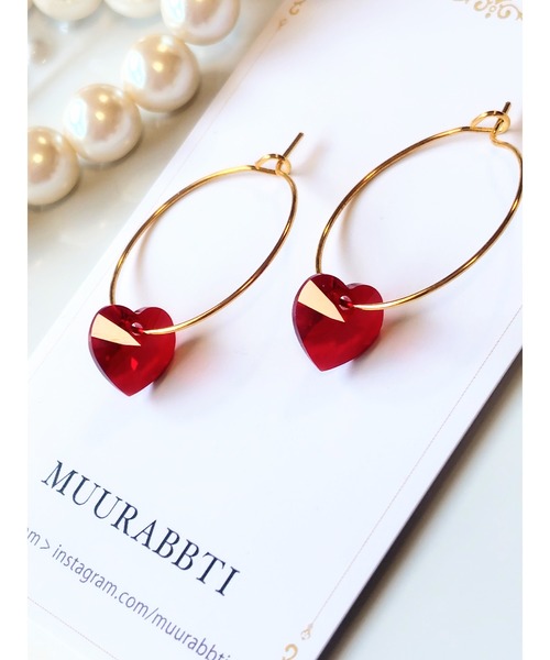 tone(トーン)の「【MUURABBTI】紅いハートのフープピアス(MA)(ピアス(両耳用)・レディース・ゴールド/シルバー・FREE)」の6枚目の写真