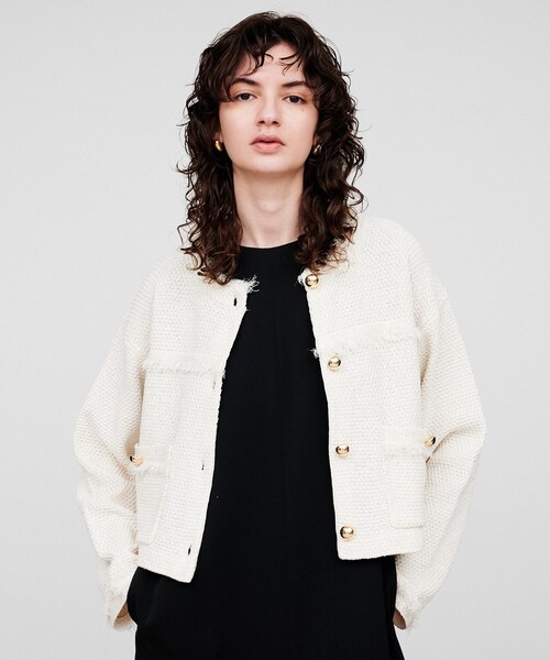 cloenc（クロエンス）の「【手洗い可】ツイードニットカーディガン（カーディガン/ボレロ・レディース・アイボリー/ブルー系その他・02）」の2枚目の写真