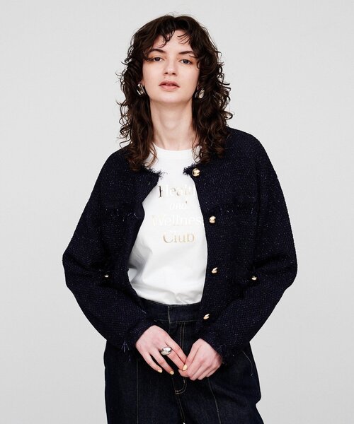 cloenc（クロエンス）の「【手洗い可】ツイードニットカーディガン（カーディガン/ボレロ・レディース・アイボリー/ブルー系その他・02）」の10枚目の写真