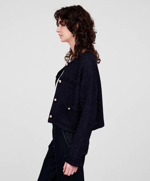 cloenc（クロエンス）の「【手洗い可】ツイードニットカーディガン（カーディガン/ボレロ・レディース・アイボリー/ブルー系その他・02）」の11枚目の写真