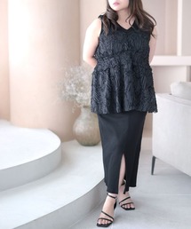 Ruwan yu（ルワンユー）の「コード刺繍風キャミソール＆リブワンピースセットアップ【大きいサイズ対応】（セットアップ）」