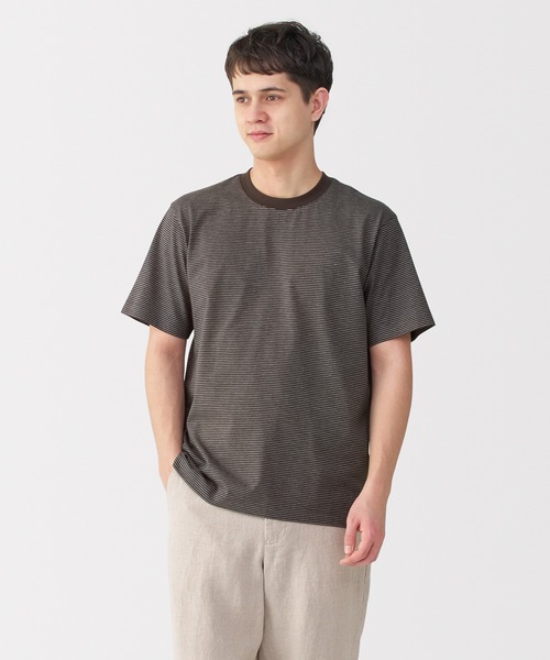 無印良品(ムジルシリョウヒン)の「紳士 天竺編みクルーネック半袖Tシャツ(ボーダー)(Tシャツ/カットソー・メンズ・ホワイト系/ブラック系/グレー系/ダークグリーン系/ブルー系/ブラウン系/グレー系1・S/M/L/XL)」の5枚目の写真