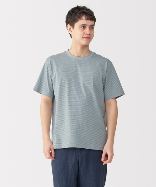 無印良品(ムジルシリョウヒン)の「紳士 天竺編みクルーネック半袖Tシャツ(ボーダー)(Tシャツ/カットソー・メンズ・ホワイト系/ブラック系/グレー系/ダークグリーン系/ブルー系/ブラウン系/グレー系1・S/M/L/XL)」の7枚目の写真