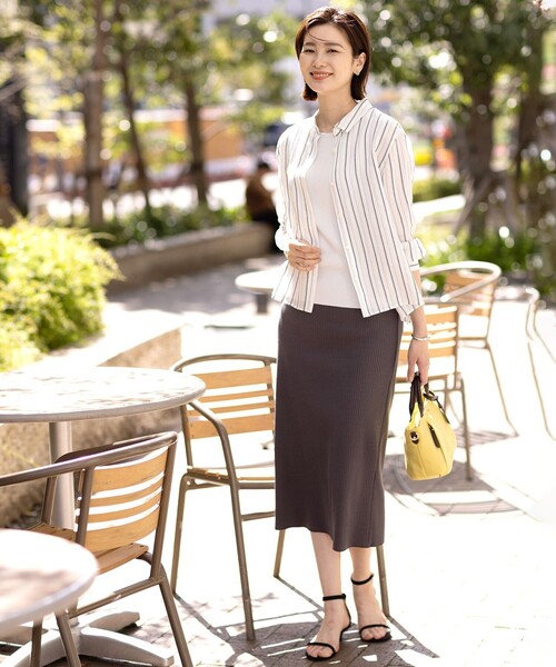 J.PRESS Ladies(J.プレス レディス)の「【洗える】ランダムストライプ シアー シャツカラー カットソー(Tシャツ/カットソー・レディース・ネイビー系1/ライトグリーン系1/ホワイト系1・SMALL)」の5枚目の写真
