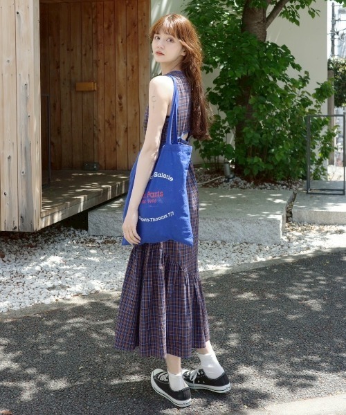 idem イデム　back cut check onepiece back cut check onepiece／バックデザインノースリーブ
