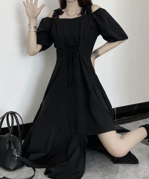 SPIGA（スピーガ）の「ｵﾌｼｮﾙﾀﾞｰｱｼﾝﾒﾄﾘｰｷﾞｬｻﾞｰﾜﾝﾋﾟｰｽ（ワンピース・レディース・ブラック・SMALL/LARGE/MEDIUM）」の4枚目の写真