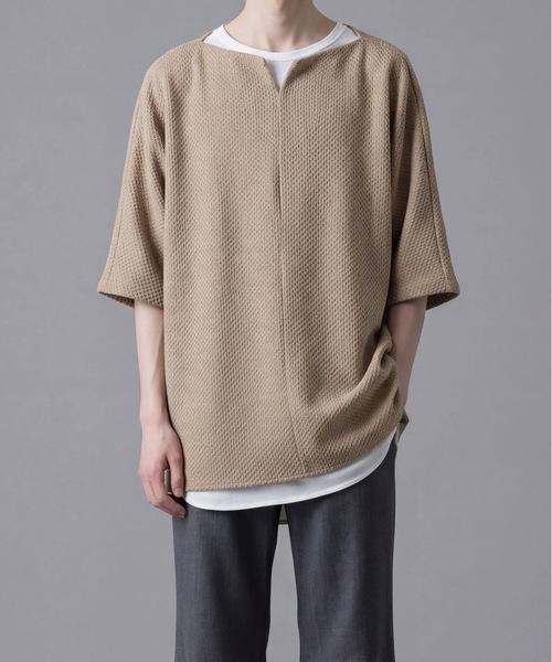 ato(アトウ)の「OVERSIZED HALF SLEEVE RUSSEL JERSEY(Tシャツ/カットソー・メンズ・ベージュ/ブラック・46/48)」の1枚目の写真