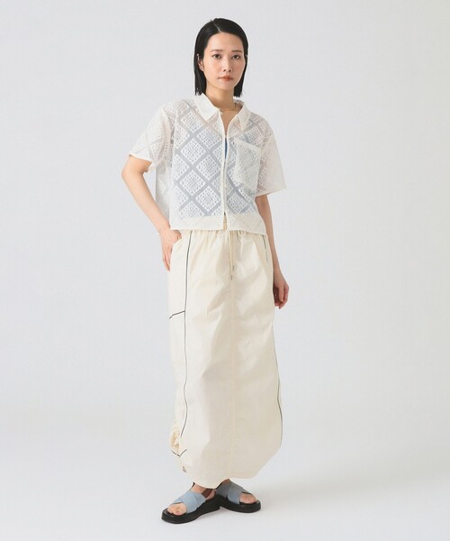 Ray BEAMS（レイビームス）の「レース クロップド シャツ（シャツ/ブラウス・レディース・ブラック/ホワイト/グリーン・ONE SIZE）」の4枚目の写真