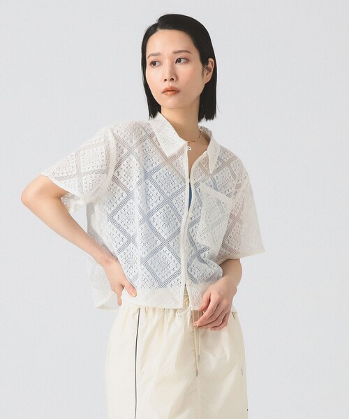 Ray BEAMS（レイビームス）の「レース クロップド シャツ（シャツ/ブラウス・レディース・ブラック/ホワイト/グリーン・ONE SIZE）」の8枚目の写真