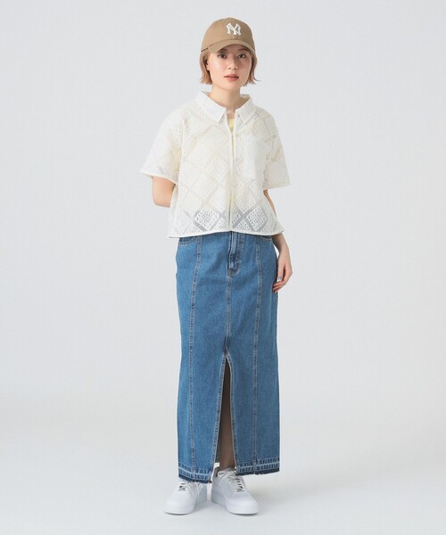 Ray BEAMS（レイビームス）の「レース クロップド シャツ（シャツ/ブラウス・レディース・ブラック/ホワイト/グリーン・ONE SIZE）」の9枚目の写真