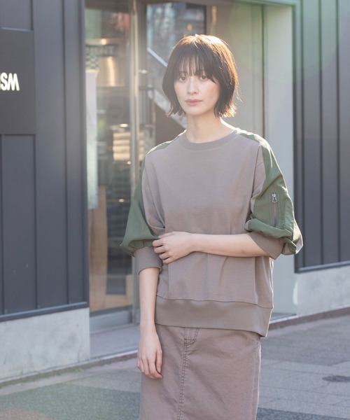 Munich(ミューニック)の「MA-1プルオーバー(Tシャツ/カットソー・レディース・カーキ/ホワイト/グレー・FREE)」の9枚目の写真