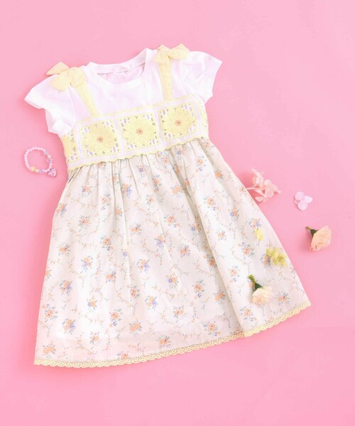SLAP SLIP（スラップスリップ）の「【お揃い】【絵本コラボ-みつごようせいのおしゃれなドレスやさん-】お花かぎ編みワンピース(80~130cm)（ワンピース・キッズ・イエロー系その他/ブルー系その他・90cm/100cm/80ｃｍ/110cm/120cm/130cm）」の10枚目の写真