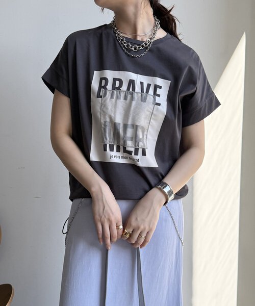 裾ドロストデザインロゴTee YECCA VECCA tシャツ 裾ドロストデザインロゴTee レディース