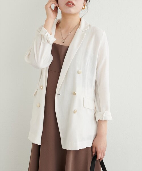 natural couture(ナチュラルクチュール)の「麻調合繊ほんのりシアージャケット(その他アウター・レディース・ブラック/オフホワイト/ベージュ・FREE)」の2枚目の写真