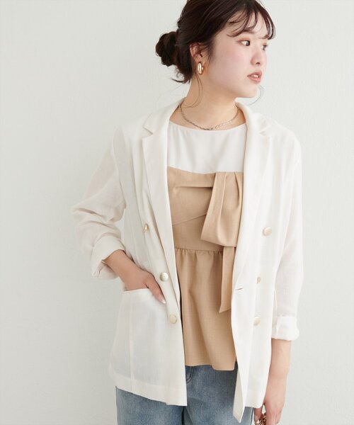 natural couture(ナチュラルクチュール)の「麻調合繊ほんのりシアージャケット(その他アウター・レディース・ブラック/オフホワイト/ベージュ・FREE)」の4枚目の写真