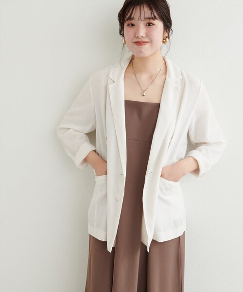 natural couture(ナチュラルクチュール)の「麻調合繊ほんのりシアージャケット(その他アウター・レディース・ブラック/オフホワイト/ベージュ・FREE)」の9枚目の写真