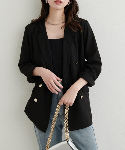 natural couture(ナチュラルクチュール)の「麻調合繊ほんのりシアージャケット(その他アウター・レディース・ブラック/オフホワイト/ベージュ・FREE)」の3枚目の写真