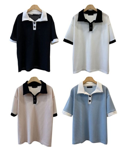 NANAHACHI（ナナハチ）の「ポロ配色リブトップス（Tシャツ/カットソー・レディース・ベージュ/ブラック/スカイブルー/アイボリー・FREE）」の17枚目の写真