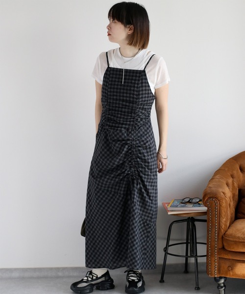 cepo（セポ）の「チェックドロストキャミワンピース（ワンピース・レディース・チャコールグレー/カーキ・M）」の17枚目の写真