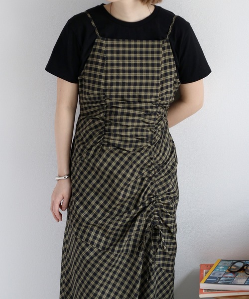 cepo（セポ）の「チェックドロストキャミワンピース（ワンピース・レディース・チャコールグレー/カーキ・M）」の10枚目の写真