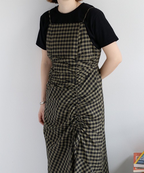 cepo（セポ）の「チェックドロストキャミワンピース（ワンピース・レディース・チャコールグレー/カーキ・M）」の9枚目の写真