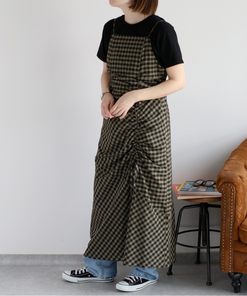 cepo（セポ）の「チェックドロストキャミワンピース（ワンピース・レディース・チャコールグレー/カーキ・M）」の8枚目の写真