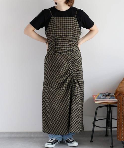 cepo（セポ）の「チェックドロストキャミワンピース（ワンピース・レディース・チャコールグレー/カーキ・M）」の5枚目の写真