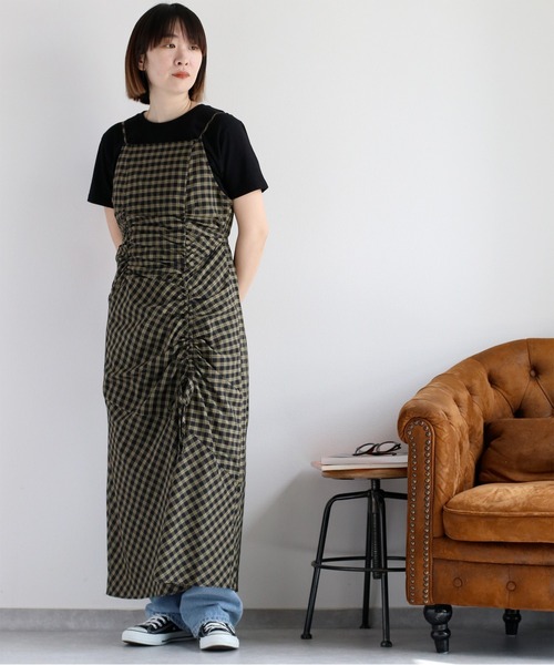 cepo（セポ）の「チェックドロストキャミワンピース（ワンピース・レディース・チャコールグレー/カーキ・M）」の3枚目の写真