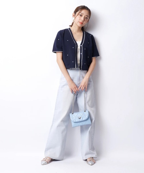 JUSGLITTY（ジャスグリッティー）の「ハート刺繡半袖カーデ