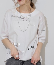 Anna Nicola ランダムプリント半袖Tシャツ 箔プリントカットソー