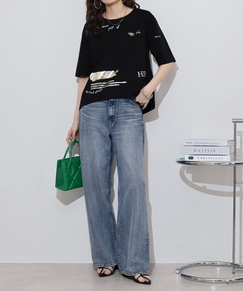 tシャツ Anna Nicola ランダムプリント半袖Tシャツ 箔プリントカットソー レディース セール】Anna Nicola ランダムプリント半袖Tシャツ 箔プリント
