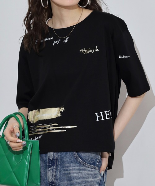 tシャツ Anna Nicola ランダムプリント半袖Tシャツ 箔プリントカットソー レディース セール】Anna Nicola ランダムプリント半袖Tシャツ 箔プリント