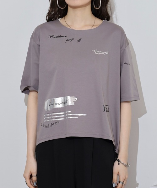 Anna Nicola（アンナニコラ）の「Anna Nicola ランダムプリント半袖Tシャツ 箔プリントカットソー（Tシャツ/カットソー・レディース・チャコールグレー/ブラック/オフホワイト・38）」の16枚目の写真