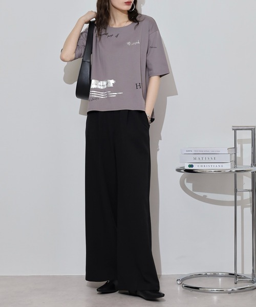 Anna Nicola（アンナニコラ）の「Anna Nicola ランダムプリント半袖Tシャツ 箔プリントカットソー（Tシャツ/カットソー・レディース・チャコールグレー/ブラック/オフホワイト・38）」の15枚目の写真