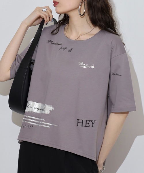 Anna Nicola（アンナニコラ）の「Anna Nicola ランダムプリント半袖Tシャツ 箔プリントカットソー（Tシャツ/カットソー・レディース・チャコールグレー/ブラック/オフホワイト・38）」の13枚目の写真