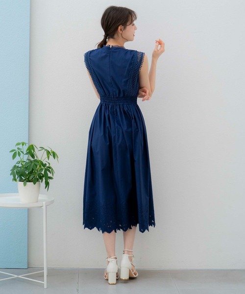 【himari♡】ノエラ　刺繍ワンピ ノエラ NOELA レース刺繍ワンピ （ネイビー） - ファッション