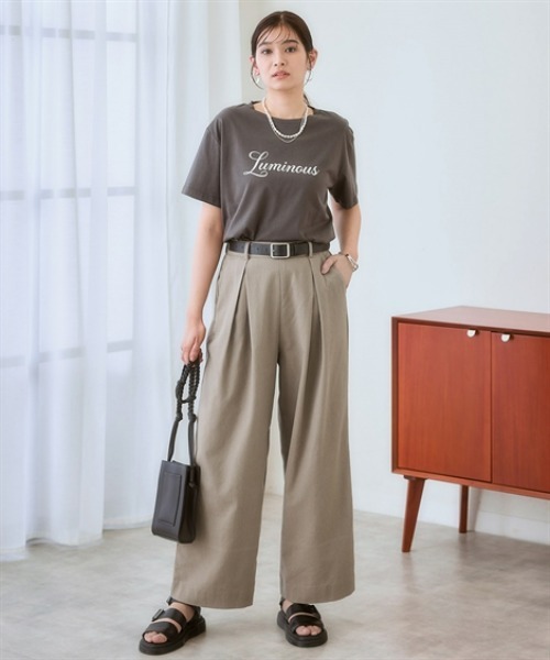 nissen(ニッセン)の「麻調合繊ダブルタックワイドパンツ(その他パンツ・レディース・モカ/チャコール・LL/S/M/L)」の5枚目の写真