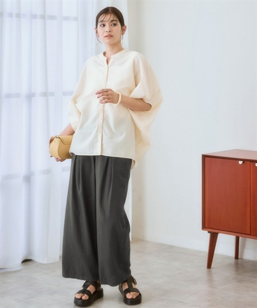 nissen(ニッセン)の「麻調合繊ダブルタックワイドパンツ(その他パンツ・レディース・モカ/チャコール・LL/S/M/L)」の3枚目の写真