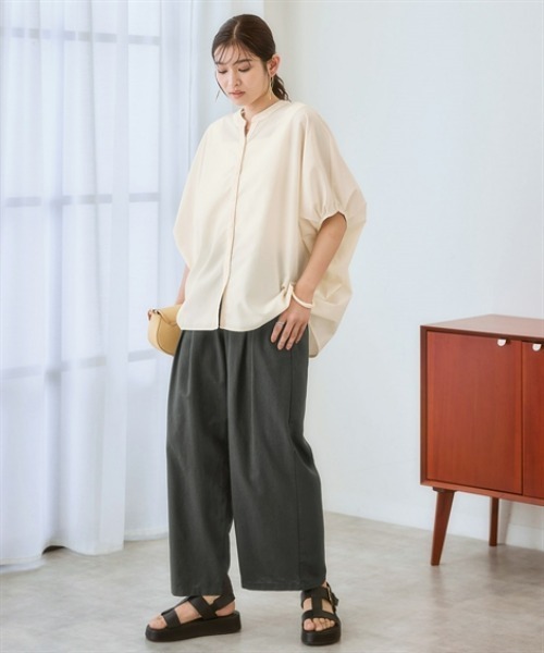 nissen(ニッセン)の「麻調合繊ダブルタックワイドパンツ(その他パンツ・レディース・モカ/チャコール・LL/S/M/L)」の4枚目の写真