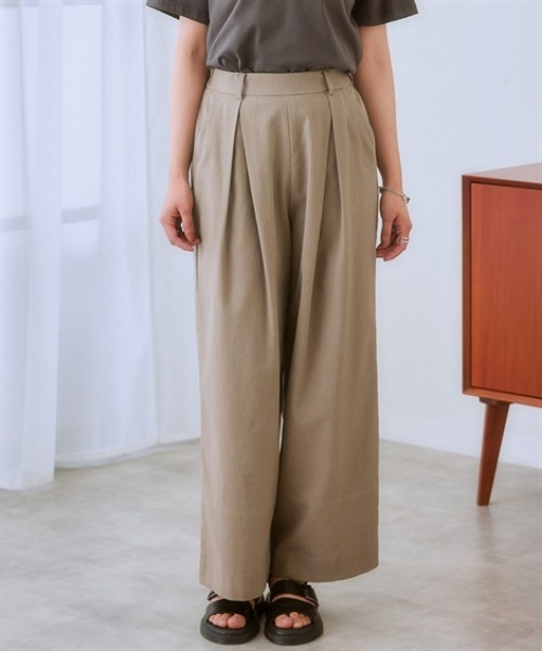 nissen(ニッセン)の「麻調合繊ダブルタックワイドパンツ(その他パンツ・レディース・モカ/チャコール・LL/S/M/L)」の6枚目の写真