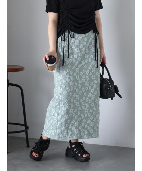 ehka sopo（エヘカソポ）の「花膨れジャカードナロースカート（スカート・レディース・サックスブルー/ミント/ブラック・F）」の3枚目の写真