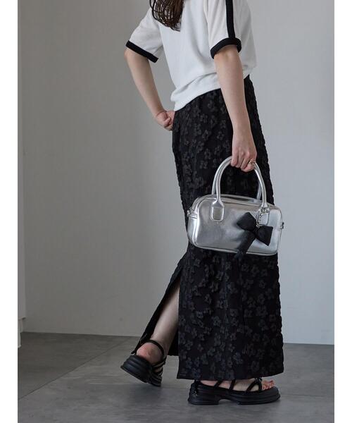 ehka sopo（エヘカソポ）の「花膨れジャカードナロースカート（スカート・レディース・サックスブルー/ミント/ブラック・F）」の18枚目の写真