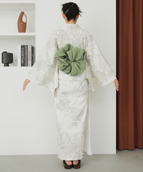 浴衣 花柄 浴衣 帯 2点セット 浴衣＆作り帯の2点セット】水彩画×洋花柄浴衣