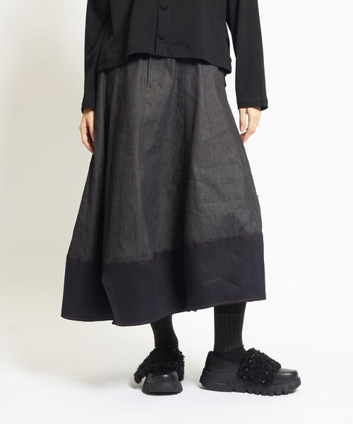 gomme(ゴム)の「8ozデニム バルーンスカート(デニムスカート・レディース・インディゴブルー/ブラック・MEDIUM)」の2枚目の写真